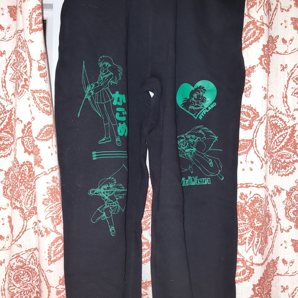 Black Graphic Joggers with Green Anime Design
